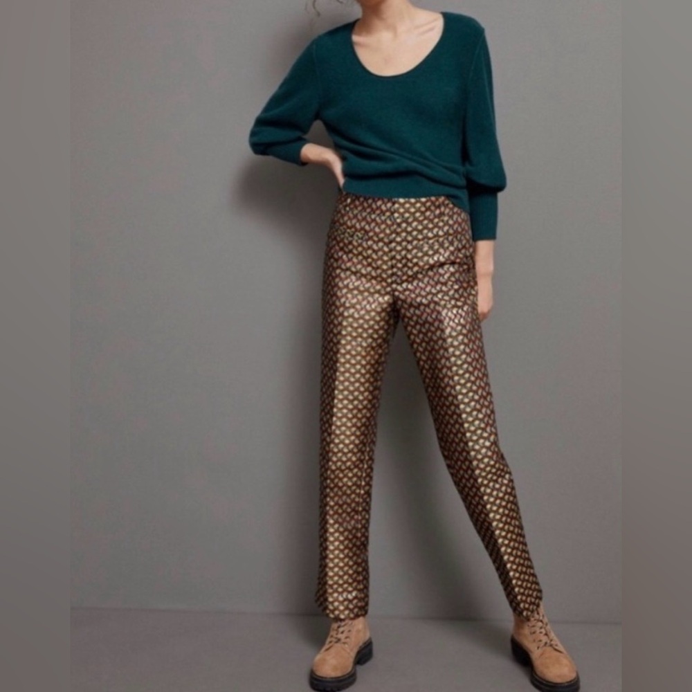 Anthropologie Metallic Patterned Trousers